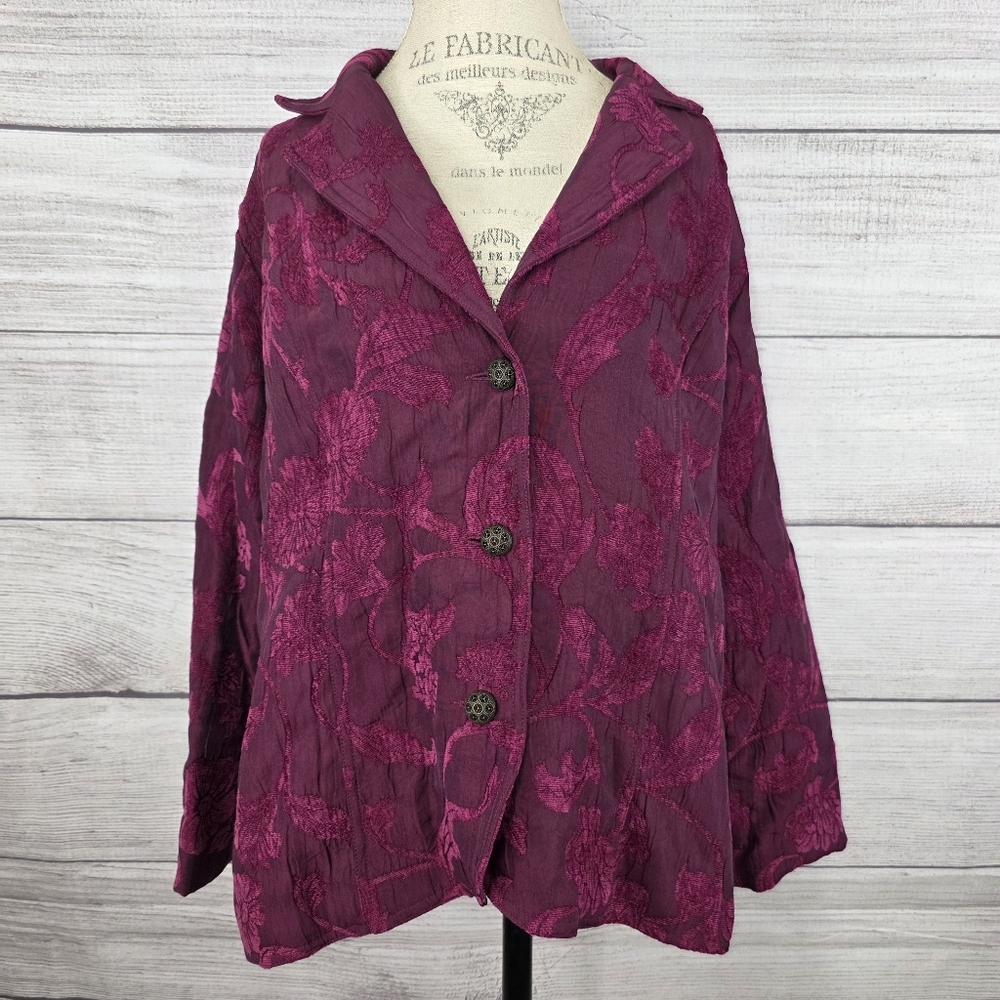 Erin London Vintage Womens Burgandy Floral Tapestry Coat Jacket